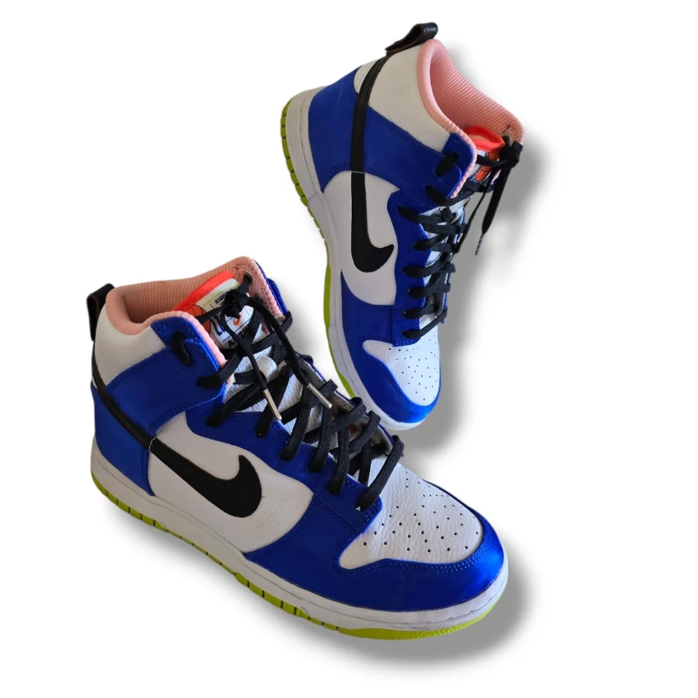 NIKE Women's Dunk High Blue Satin & Leather Sneakers - Picture 6 of 16